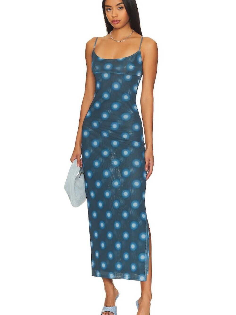 Miaou Thais Maxi Dress Gradient Dot Blue Size M NWT